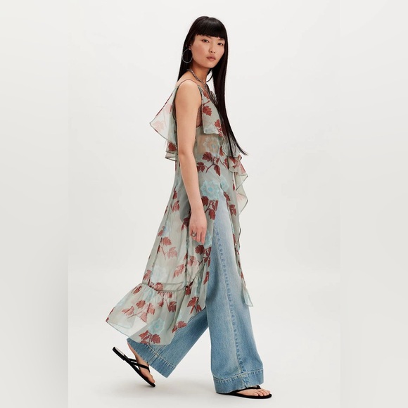 Free People Sunfaded Maxi Top in Sage Combo - Picture 2 of 9